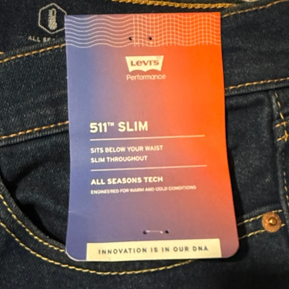 New 511 Slim Levi's Men's Deep Indigo Jeans All Seasons Tech 34 x 34